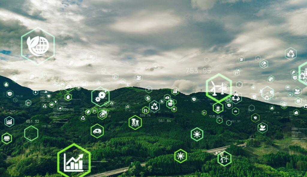 Grüne Symbole über bewaldeter Landschaft | Heizölpreise Mannheim