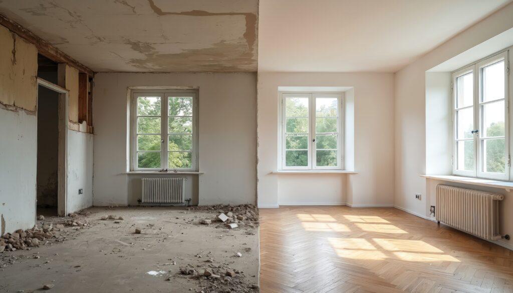 Altbausanierung Berlin: Vorher-Nachher-Vergleich eines sanierten Altbauzimmers