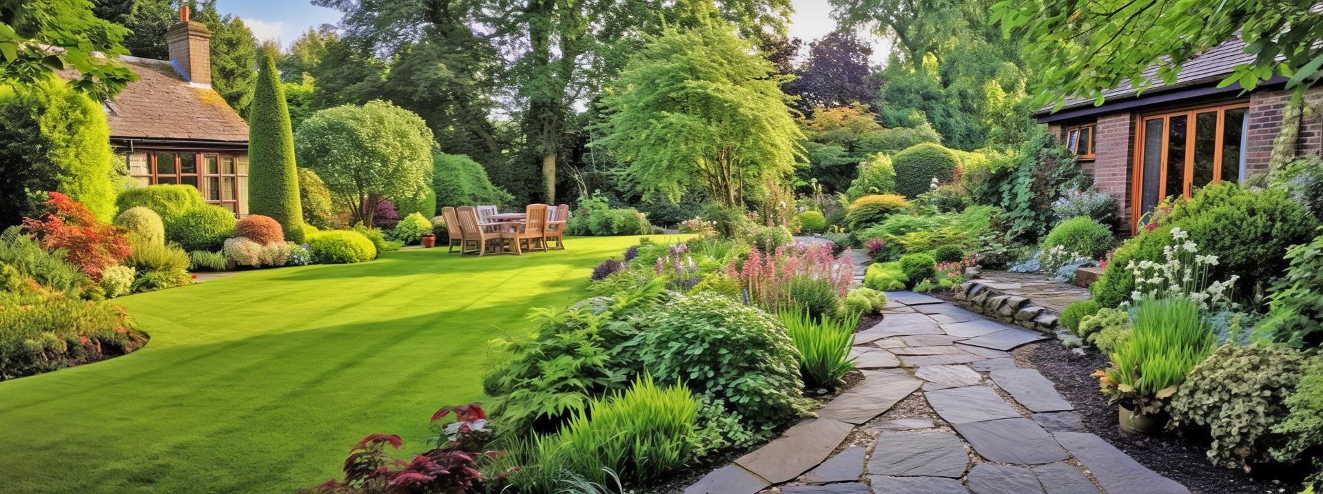 Gepflegter Garten mit Sitzplatz und Steinweg | Gartenbau Wiesloch